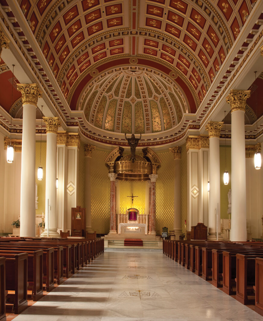 The current-day interior of the Cathedral-Basilica of the Immaculate Conception in downtown Mobile.